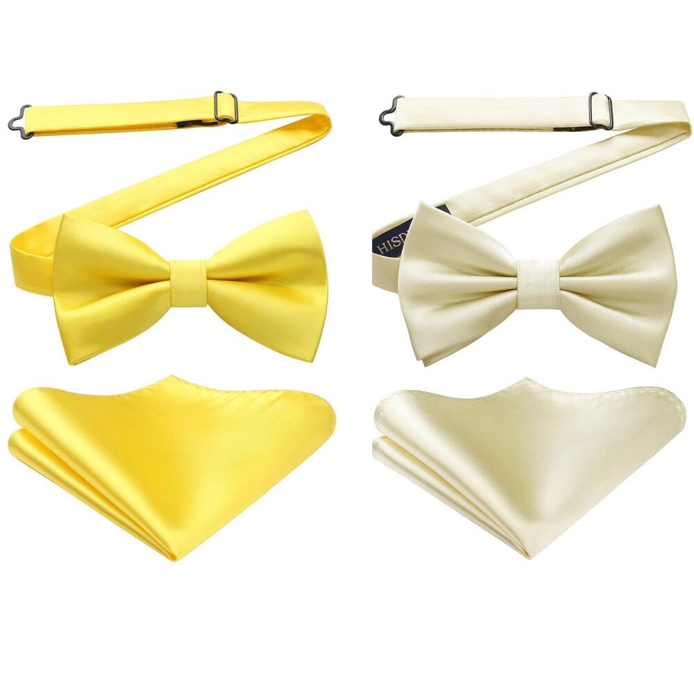 8725 Bow Ties Yellow Color Pre Tied Bow Tie and Pocket Square Classic